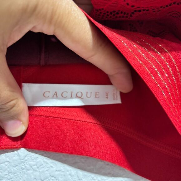 NWT Cacique Women's Bra Red 44C Floral Full-Coverage Lace Trim Wire-Free - Picture 7 of 9